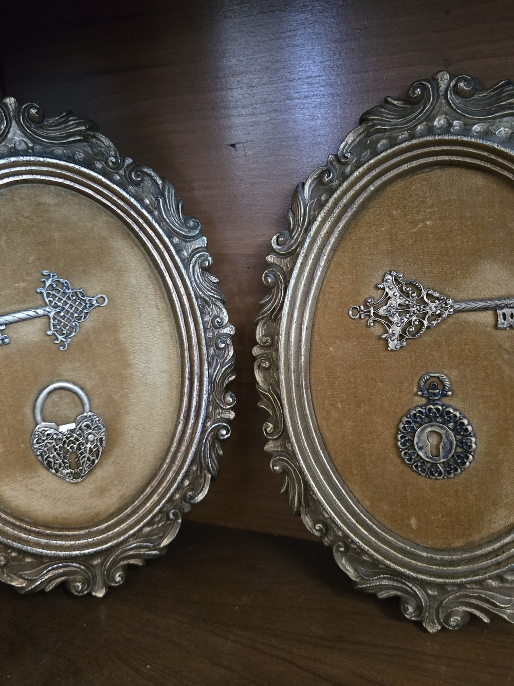 Vintage Burwood Arabesque Florentine Key & Lock Wall Plaques Set of 2